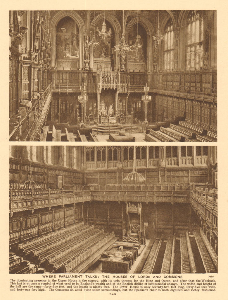 Where Parliament talks. the Houses of Lords and Commons 1926 old vintage print